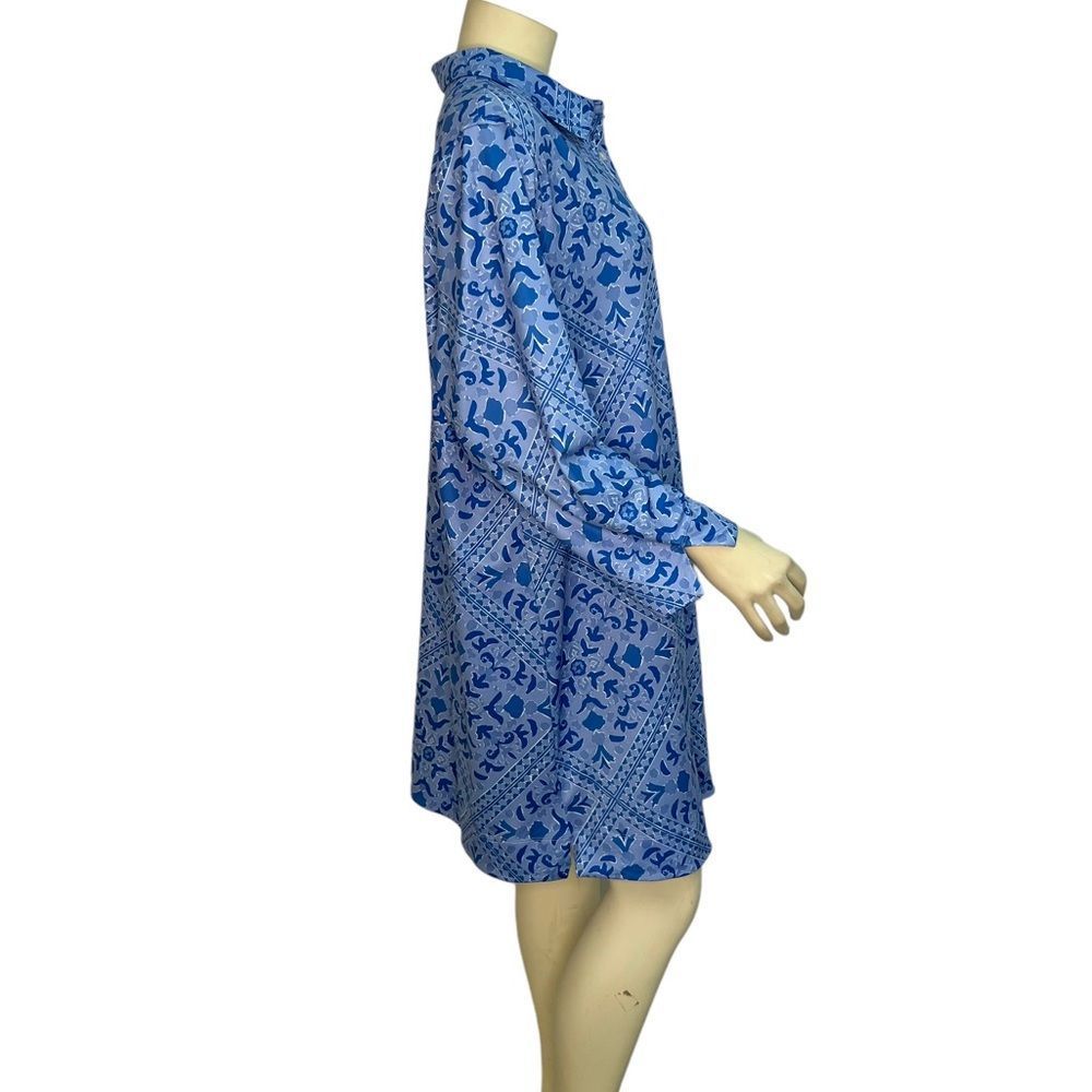 Blue Patterned Long-Sleeve Shirt Dress - Picture 8 of 9